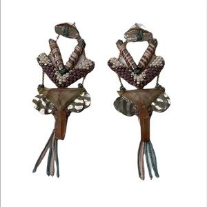 Anthropologie Deepa Gurnani statement leather tassels earrings size 3.5 EUC